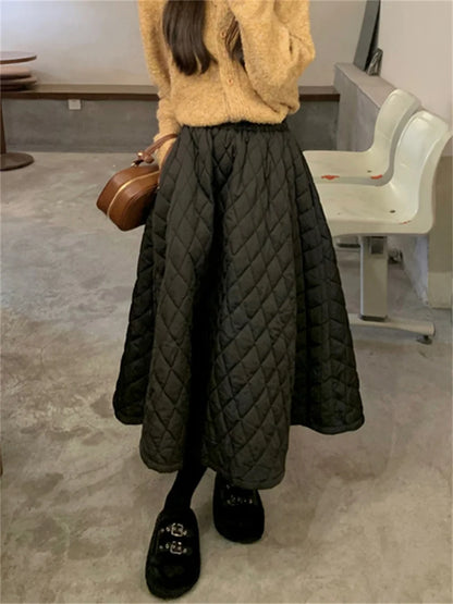 Winter All Match Cotton Padded Loose Office High Waist Warm Skirt