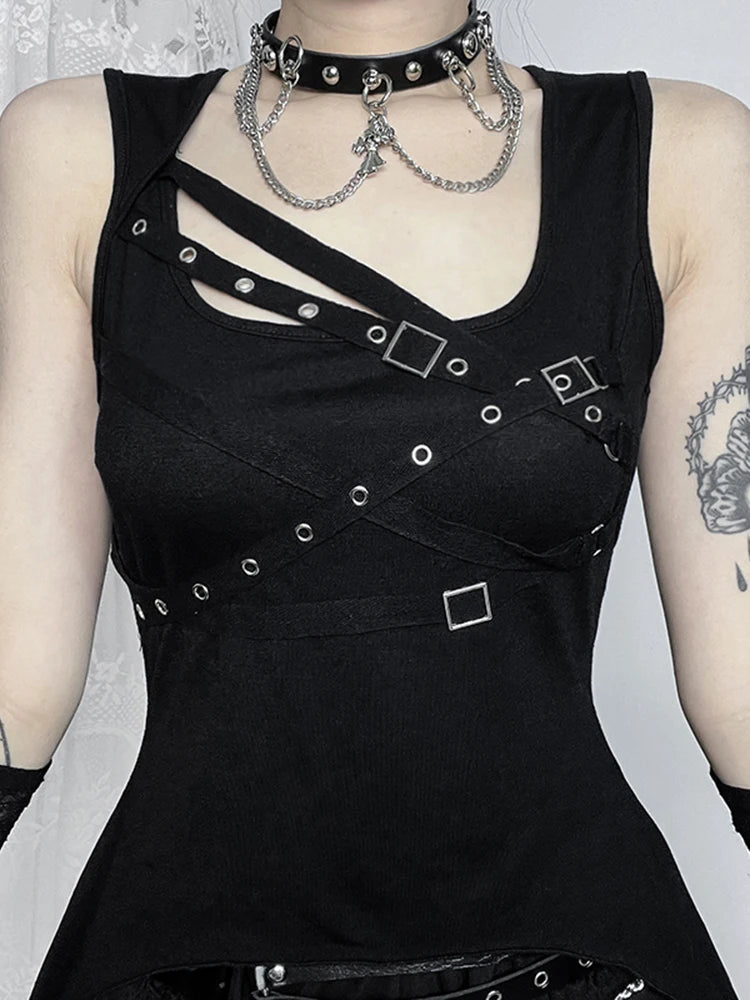 Alt Goth Cyber Y2K Gothic Eyelet Bandage Crop Top