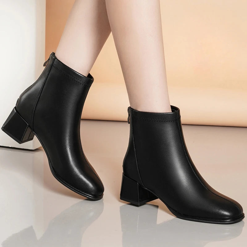 New Fleece Warm Chunky Heel Platform Fashionable Ankle Boot