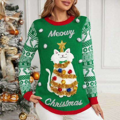 Ladies Cartoon Casual Loose Pullover Christmas Sweater