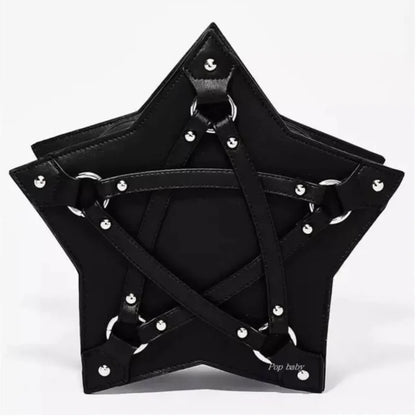 Black Gothic Pentagram Unisex Punk Designer Casual Retro Fashion Leather Bag