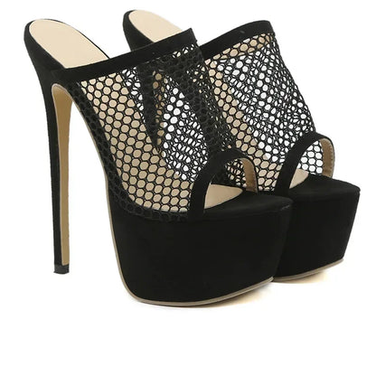 Eye-catching Black Sexy Peep Toe Platform Mesh Hollow Out High Heel