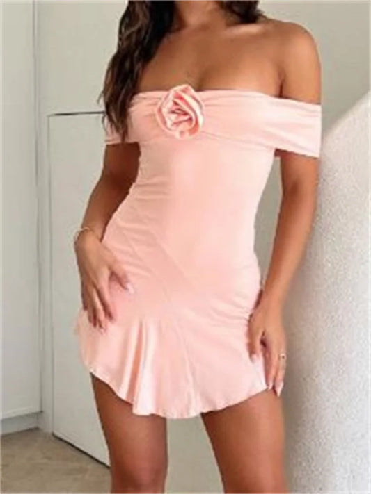 Summer Solid Color Short Sleeve Mini Dresses