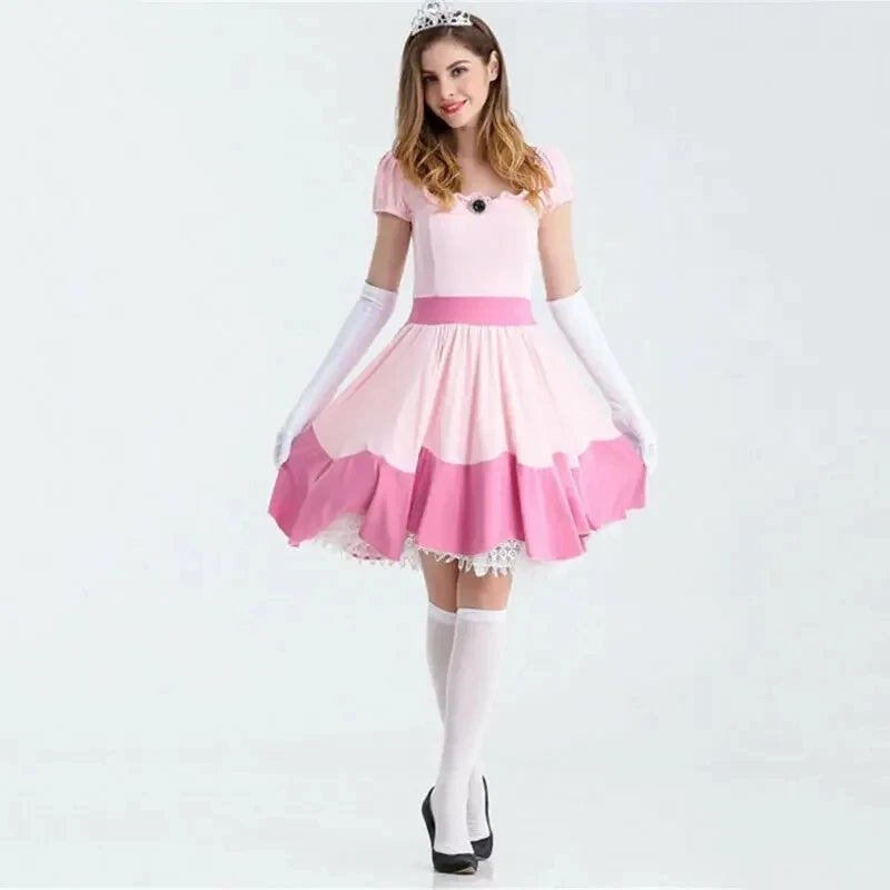 Lady Peach Princess Queen Birthday Party Pink Dress Cosplay Costume