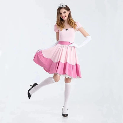 Lady Peach Princess Queen Birthday Party Pink Dress Cosplay Costume