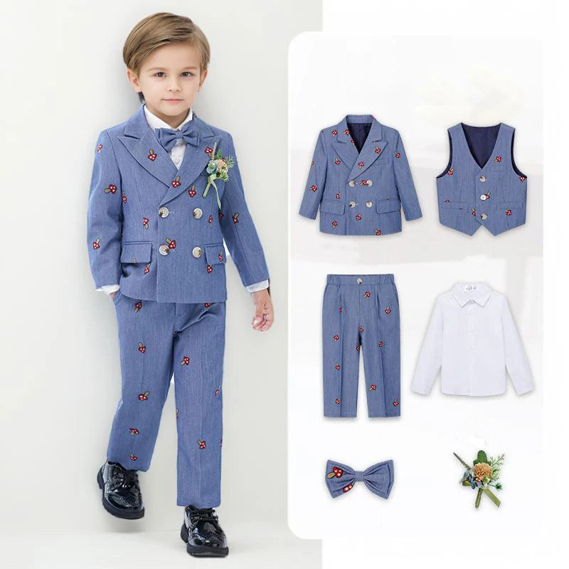 Blue Blazer Vest Pants Bowtie Outfit Kid Costumes