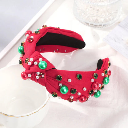 Festive Red Winter Wide Knotted Christmas Hair Accessory with Imitation Pearls