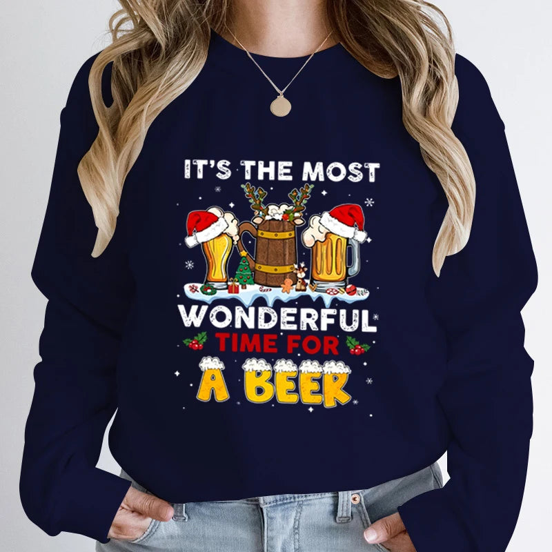 Wonderful Time Beer Autumn Winter Casual Hoodless Pullover Christmas Hoodie