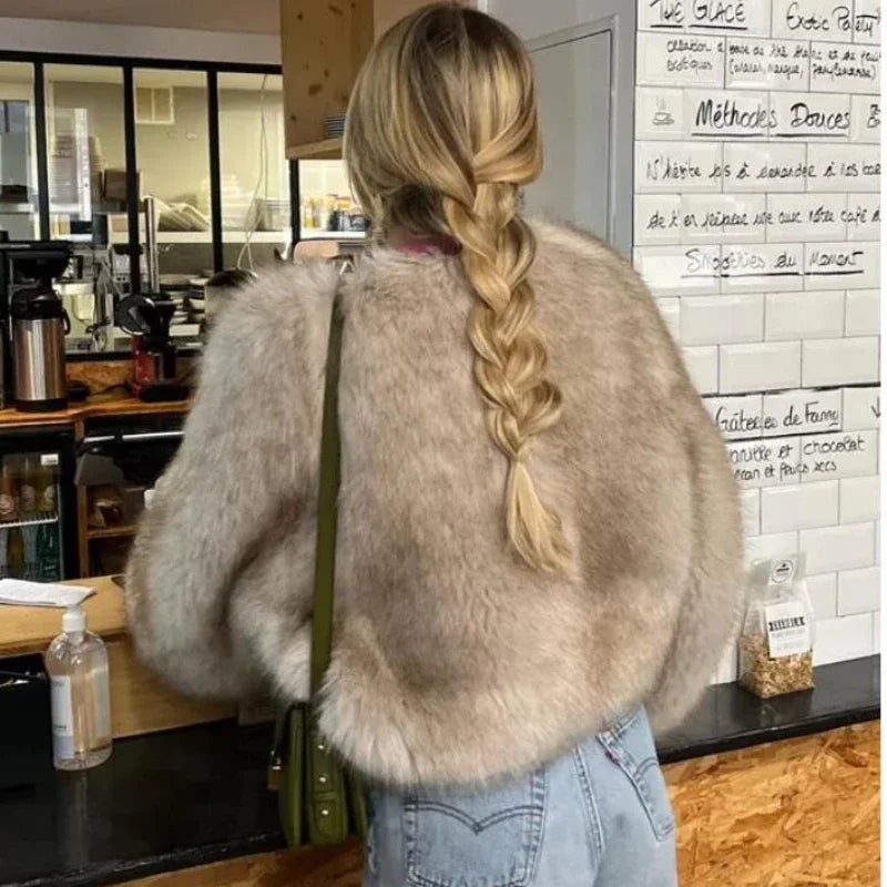 Clearance Fur Warm Furry Long Sleeve Loose V-neck Autumn Fashion Coat