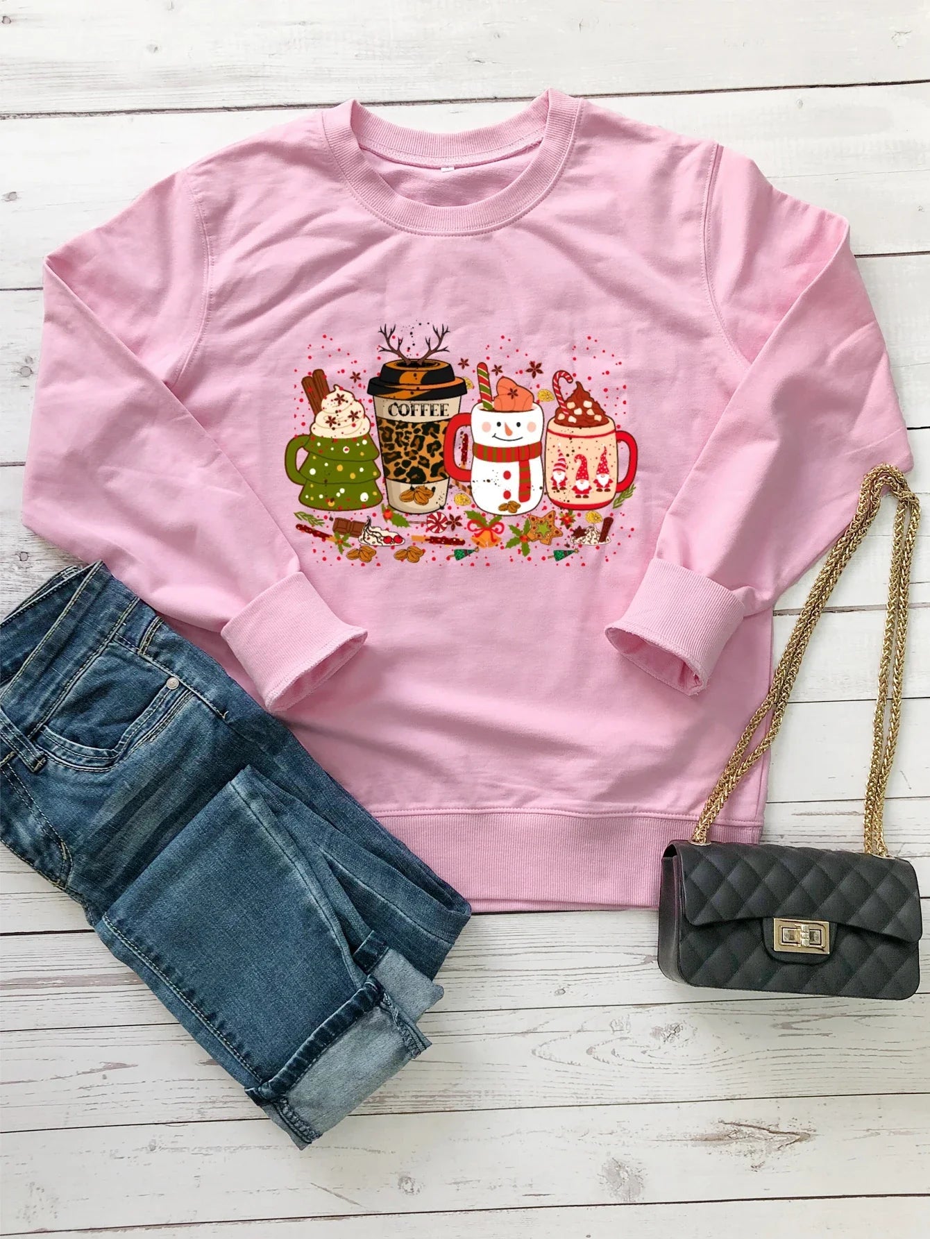 Colored Coffee Party Aesthetic Cotton Jumper Christmas Hoodie