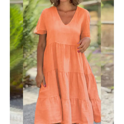 Comfortable Casual Fresh Sweet Solid Large Swing Midi Dresses