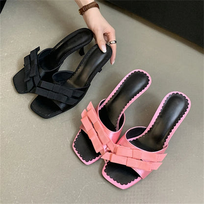 2024 New Arrivals Women Slipper Fashion Bow-knot Thin Open Toe Slip On Elegant Sandal Mules Slides Shoes Low Heel Pumps