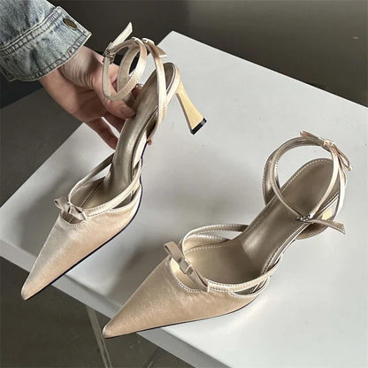 2024 New Design Ankle Buckle Strap Women Thin Pointed Toe Slingback Mules Shoes Low Heel Pumps