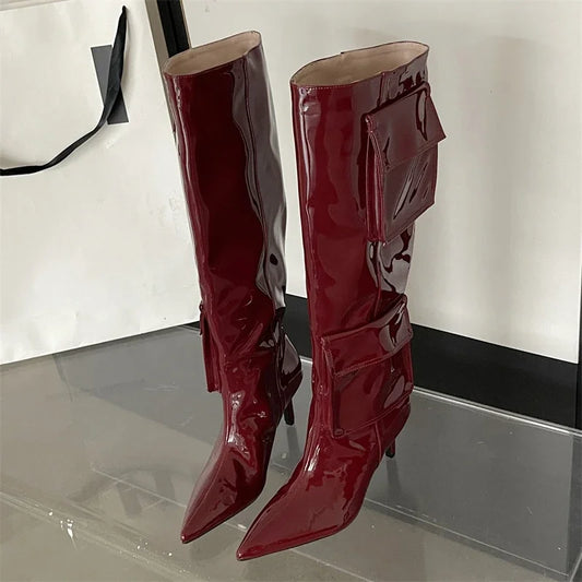 2024 New Winter Sexy Pointed Toe Thin Heels Stripper Largas De Mujer Knee High Boots