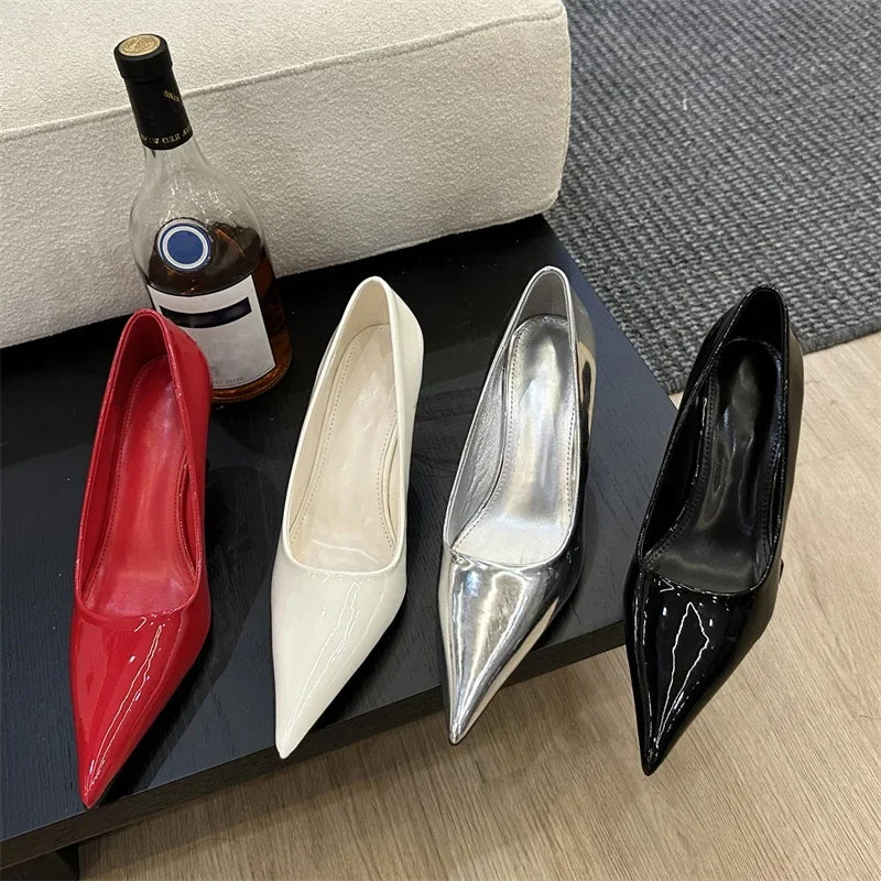 Design Pointed Toe Wedges Highs Women Silver Red Shoes Sexy Wedding Banquet Shoes Low Heel Pumps