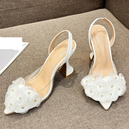 Designer Slingbacks Pointed Toe PVC Transparent Women Highs Party Elegant Shoes Low Heel Pumps