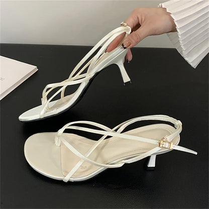 Street Style Square Clip Toe Narrow Band Thin Summer Casual Women Shoes Low Heel Pumps