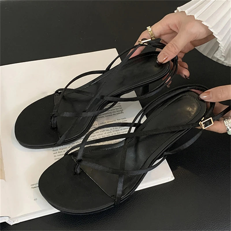 Street Style Square Clip Toe Narrow Band Thin Summer Casual Women Shoes Low Heel Pumps