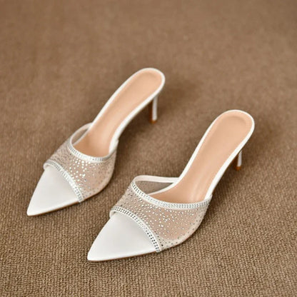 Retro High Elegant Pointed Versatile Fashion Party Women's Slippers Large Size Low Heel Pumps