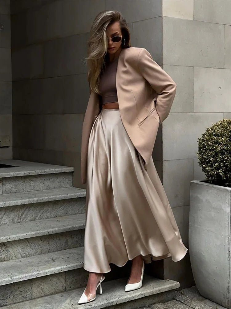 DressBetty - Elegant Satin High Waist Loose Maxi Skirt