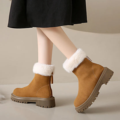 Elegant and Simple Women's Plush Shoes 2024 New Back Zipper Design Fashionable and Versatile Winter Cotton Boots Botas De Mujer