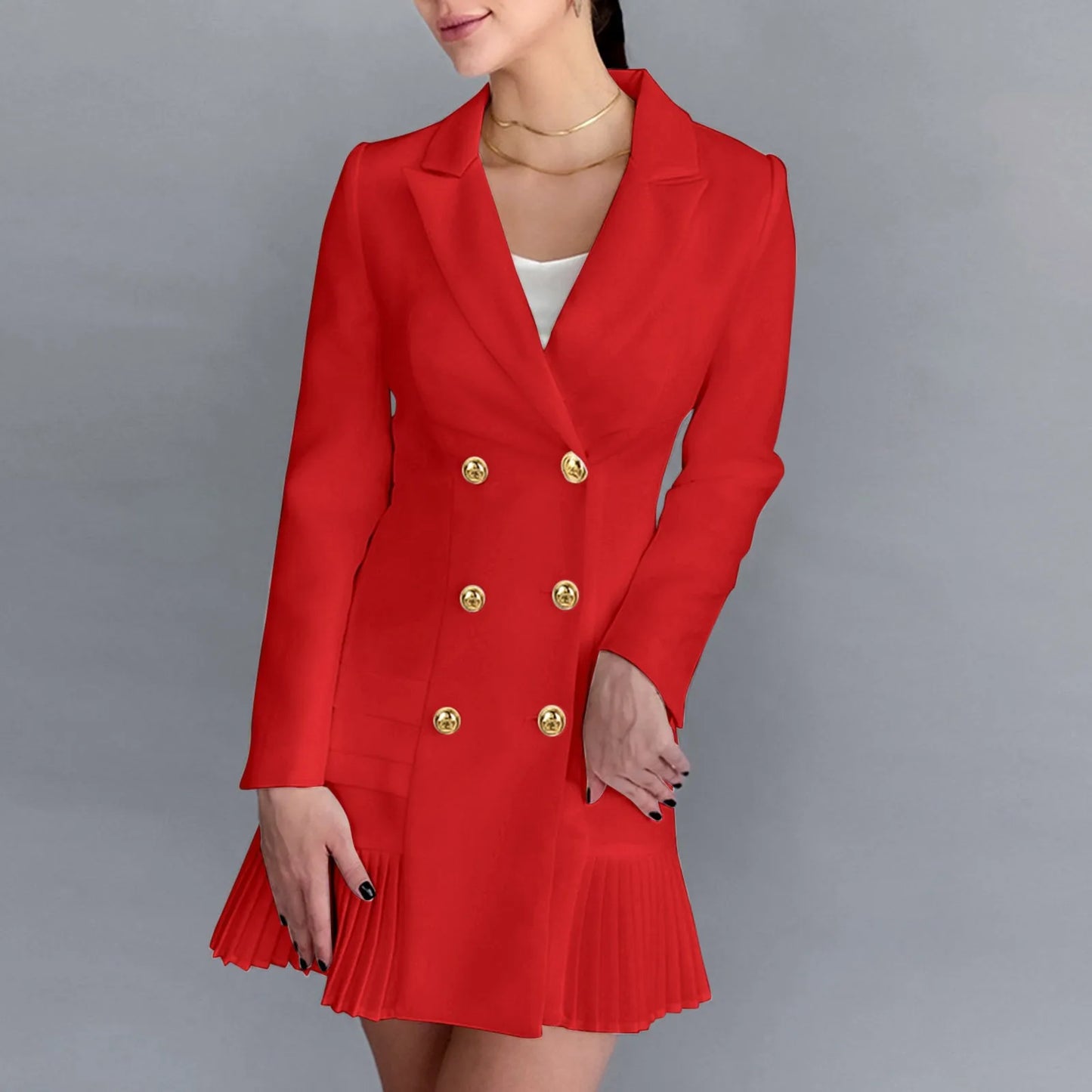 Office Elegant Runway Designer Fashion Double Breasted Notched Collar A Line Long Sleeve 2024 Dress