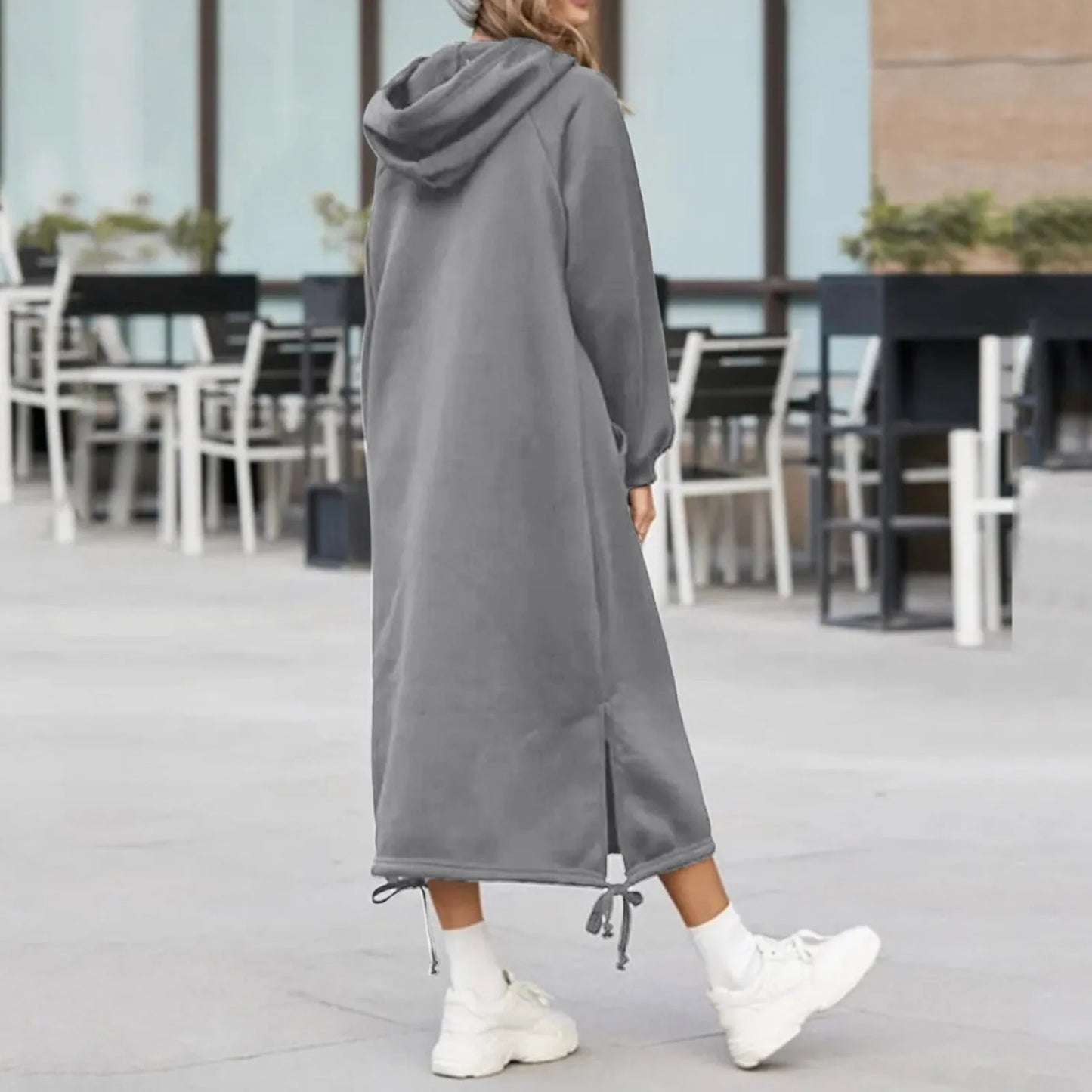 Elegant Split Hooded Large Pullover Casual Autumn Pocket Warm Sweatshirt Fashion Hoodie Dress