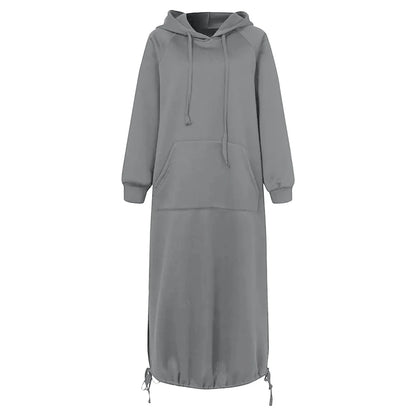 Elegant Split Hooded Large Pullover Casual Autumn Pocket Warm Sweatshirt Fashion Hoodie Dress