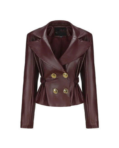 Fashion Chic High Pleated Mini Lapel Double-breasted Female New Coat