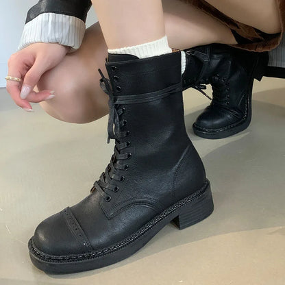 Stylish Lace Up Autumn Winter Western Ankle Boot