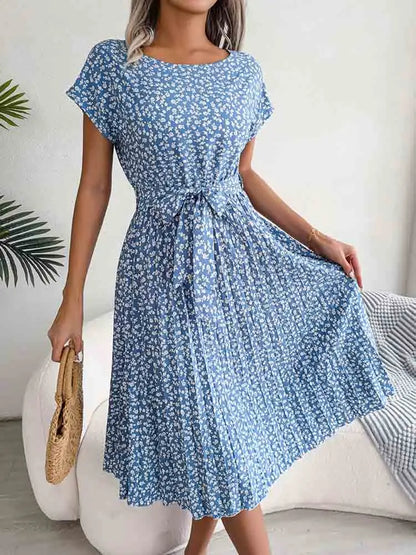 Floral Pleated A Line Long Spring Short High Chic  Midi Dresses