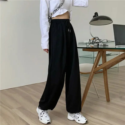 Korean Wide Leg Jogging Fashionable High Waist Gray Sweatpants