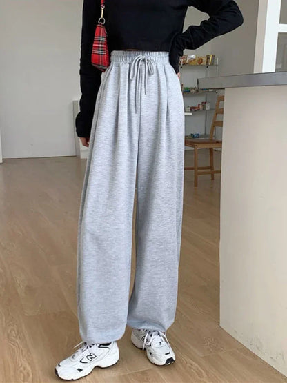 Korean Wide Leg Jogging Fashionable High Waist Gray Sweatpants