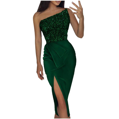 Green Mermaid Trumpet Satin Prom Evening Wedding Christmas Party Dress