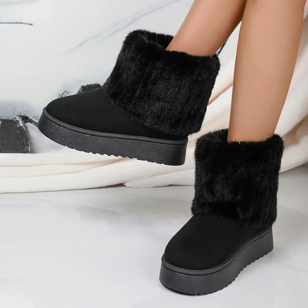 Round Toe Warm Thickened Plush Mid-calf Thick Sole Snow Boot