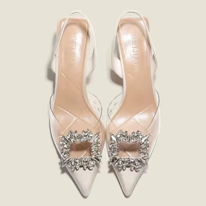 Fashion Ankle-wrap Summer Pointed Toe Solid Shiny Diamond Noble Low Heel Pumps