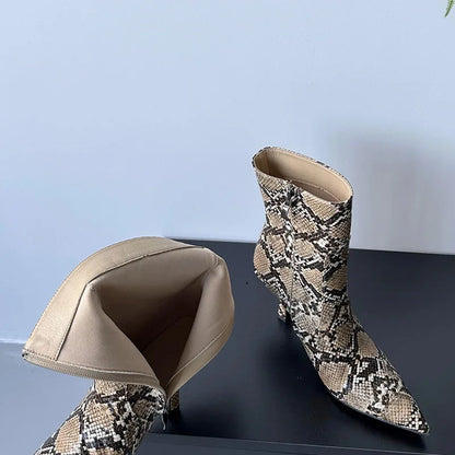 Fashionable Comfortable Elegant Short Zipper Snakeskin Knee High Boots