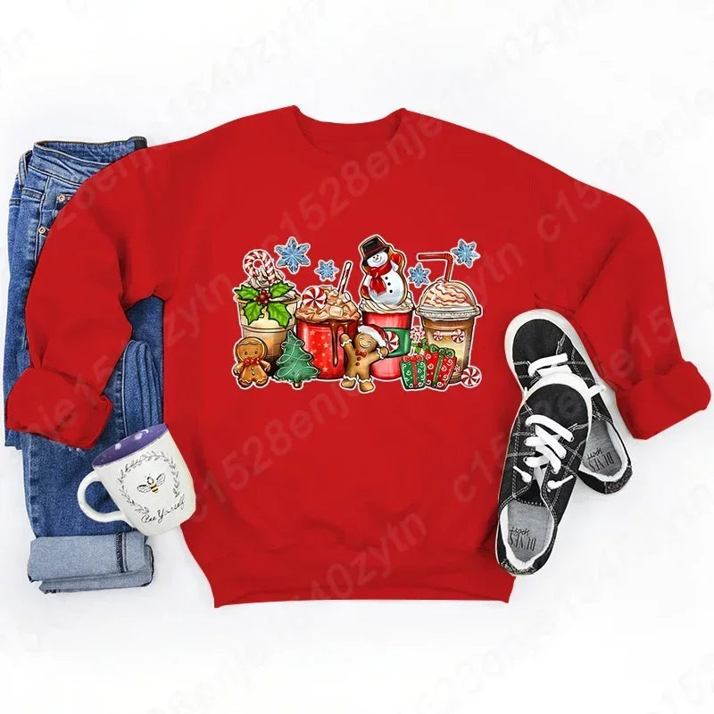 Vintage Style Christmas Hoodie - Festive Beverage Print Casual Fashion