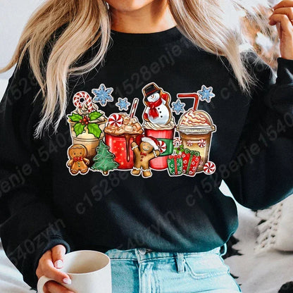 Vintage Style Christmas Hoodie - Festive Beverage Print Casual Fashion