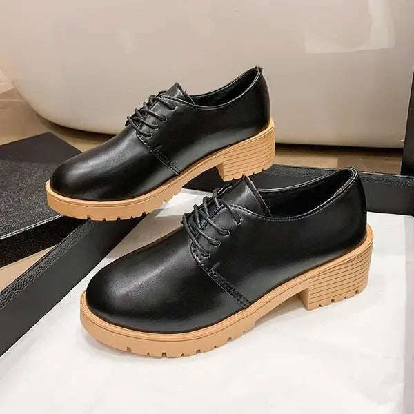 Fur Round Toe British Style Platform Black Casual Leather Sneaker Loafers