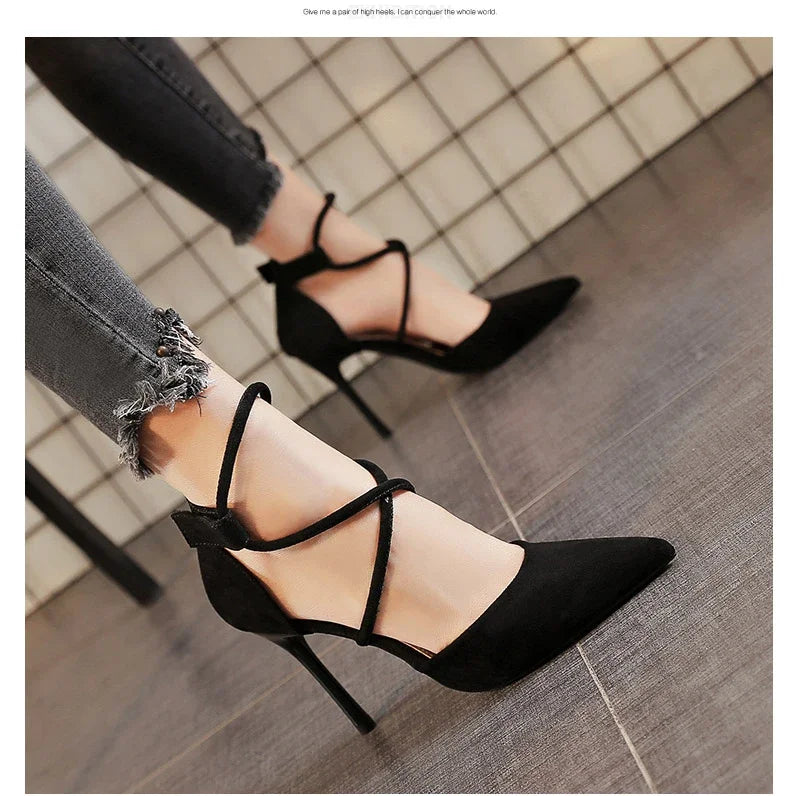 Suede 9cm Pointed Fashion Sexy Black Wedding Bridal High Heel