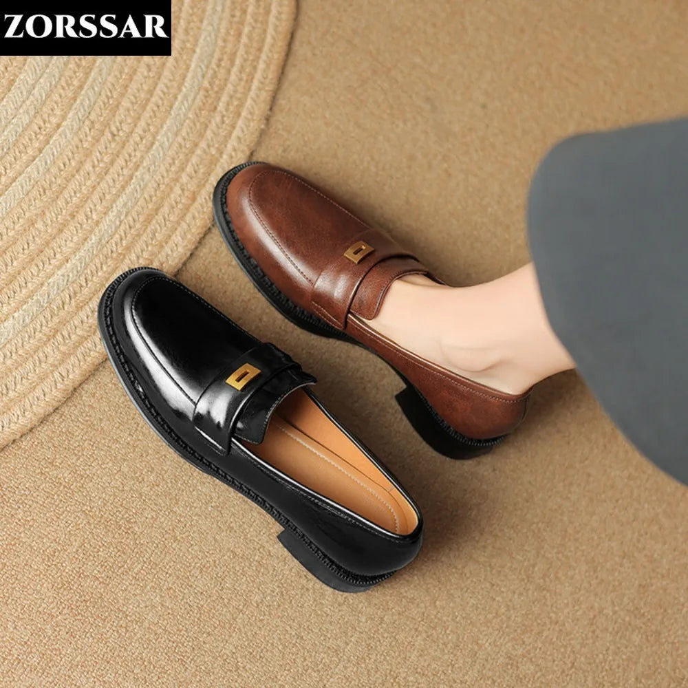 Genuine Leather Designer Comfortable Casual Black Moccasins Women Loafers