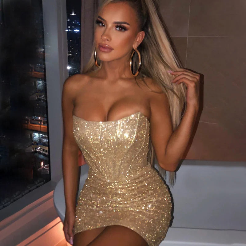 Glamorous Night Club Bodycon Glitter Christmas Party Dress