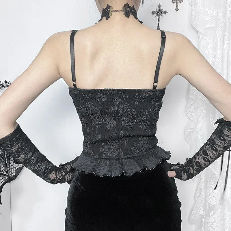 Gothic Retro Sexy Grunge Jacquard Bead Pendant Backless Crop Top