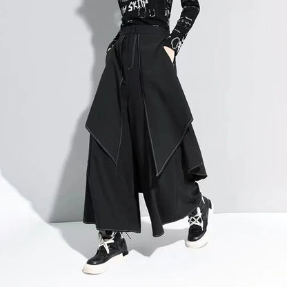 Gothic Y2K Double Layer Casual Culottes Streetwear Samurai Pants