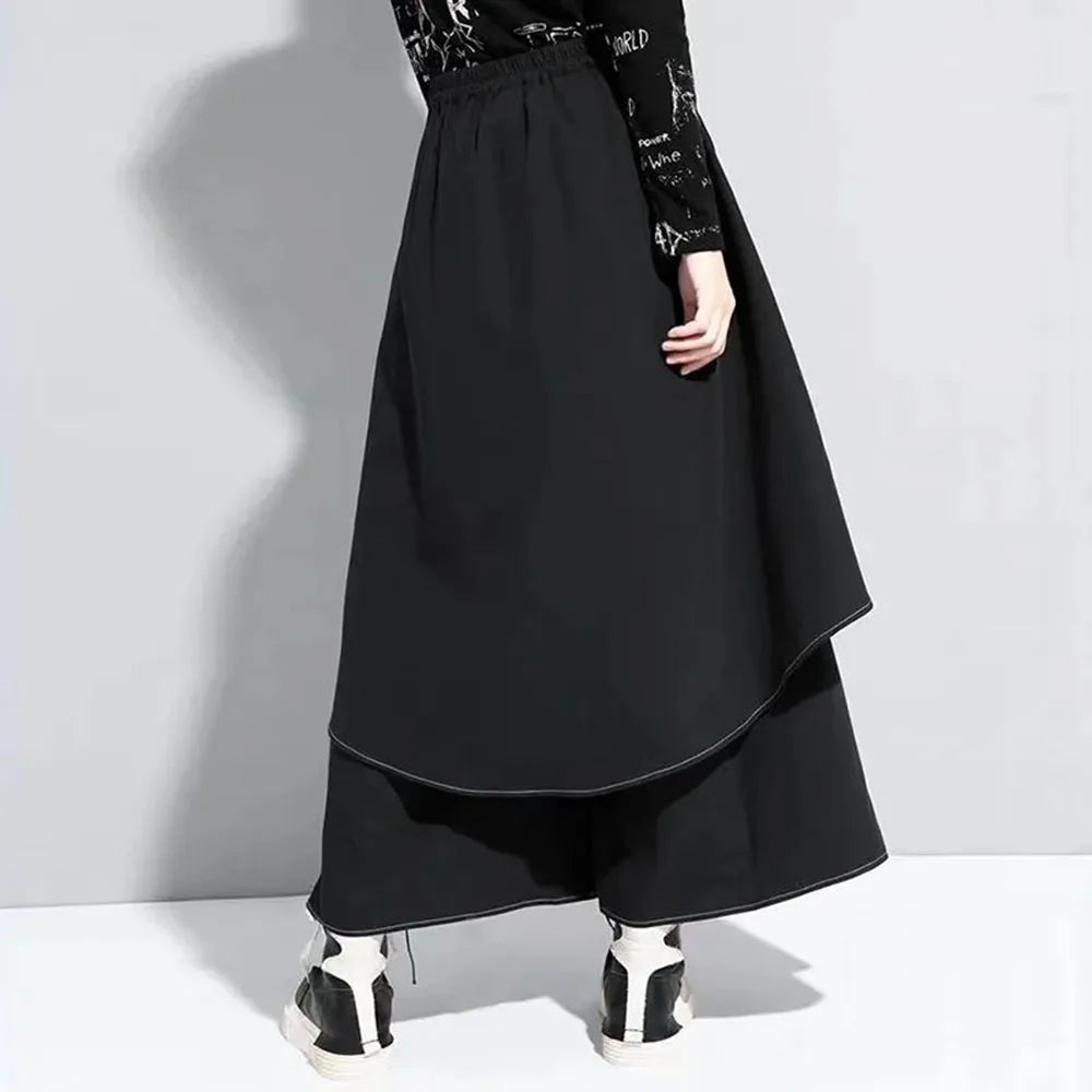 Gothic Y2K Double Layer Casual Culottes Streetwear Samurai Pants