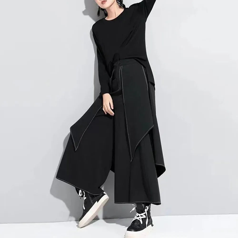 Gothic Y2K Double Layer Casual Culottes Streetwear Samurai Pants