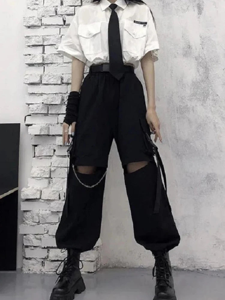 Streetwear Oversize Chain Punk Techwear Black Alt Wide Leg Pant