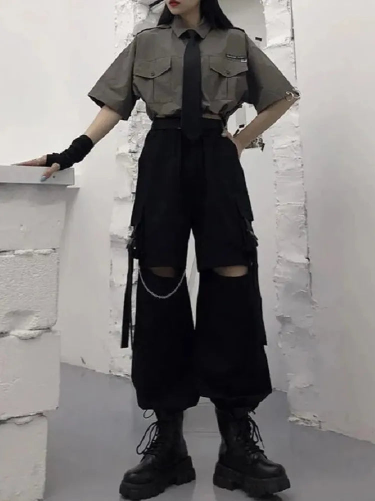 Streetwear Oversize Chain Punk Techwear Black Alt Wide Leg Pant