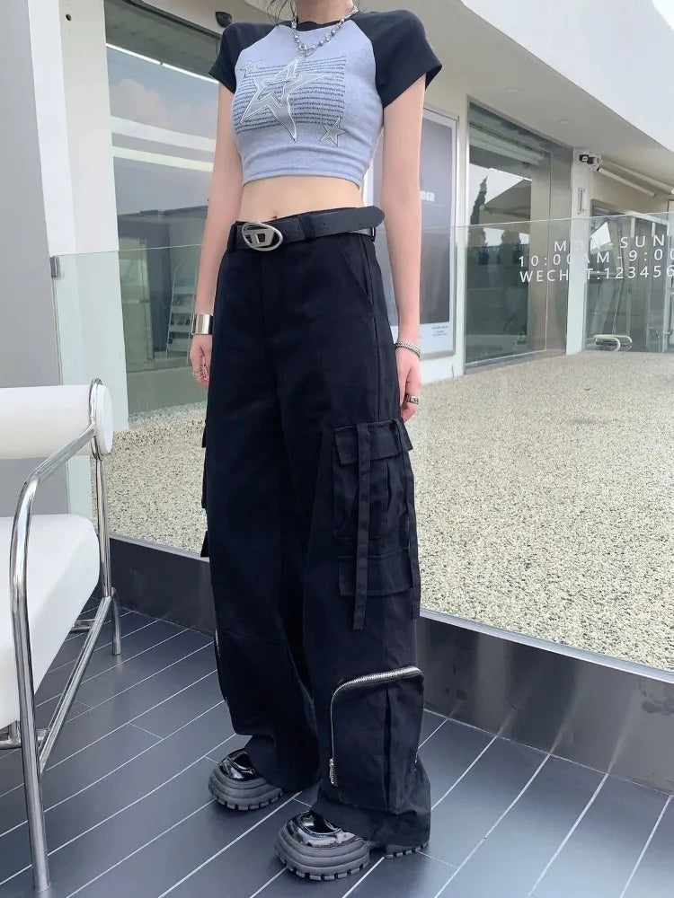 Gothic Y2k Black Cargo Punk Techwear Oversize Wide Leg Sweatpants Pant